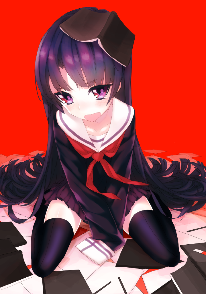 1girl, black_legwear, koto_(kotocotton), long_hair, looking_at_viewer, open_mouth, original, pleated_skirt