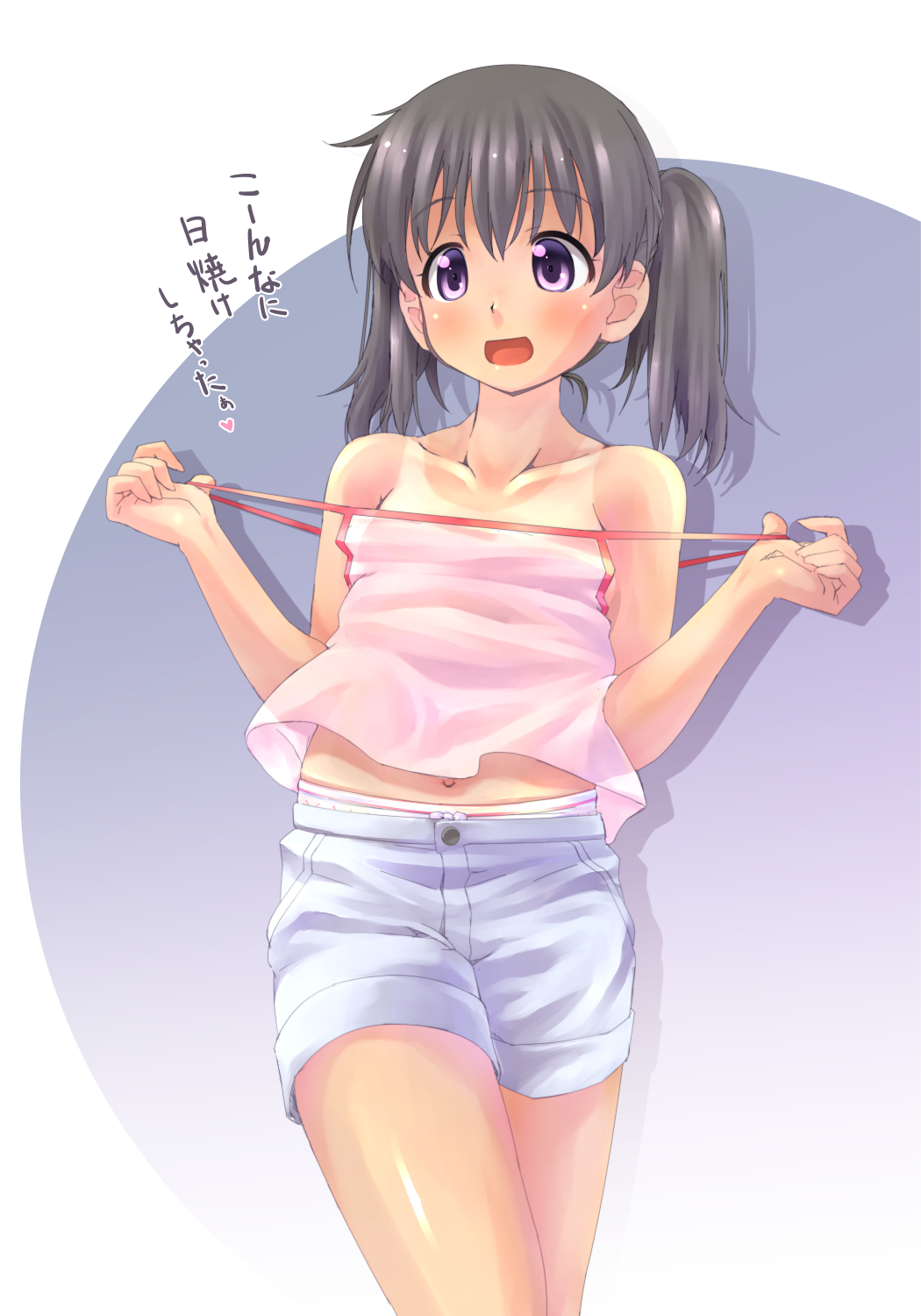 1girl, black_hair, blush, highres, kuraue_hinata, looking_at_viewer, mao_(6r), navel