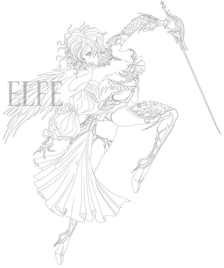 ears, kamael, lineage, lineart, pointy, sketch