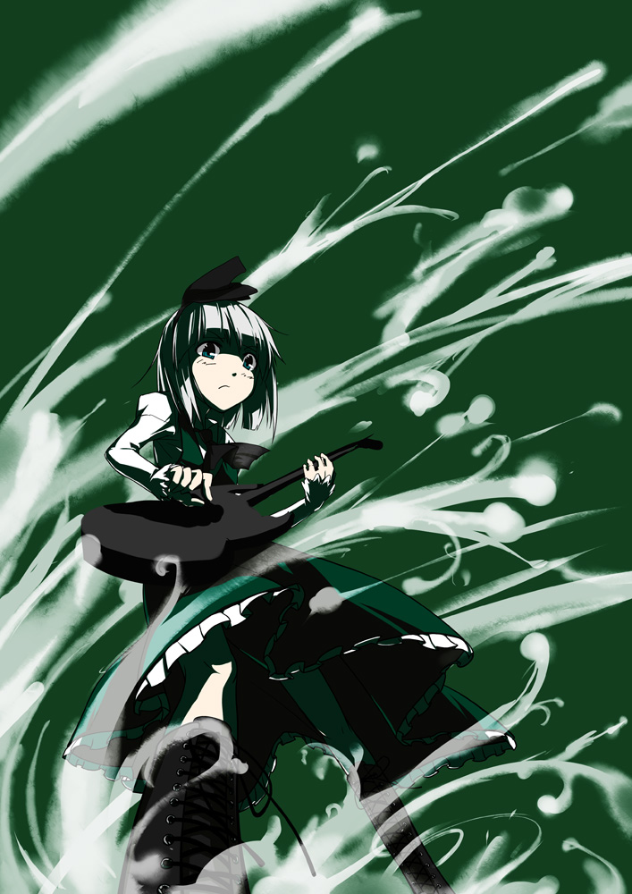 1girl, guitar, hairband, instrument, konpaku_youmu, short_hair, silver_hair, solo, soloist_(guitar), touhou, y/n