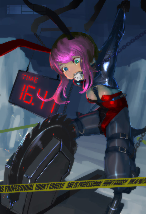 1=2, 1girl, animal_ears, arms_behind_back, bdsm, belt, blue_eyes, bondage