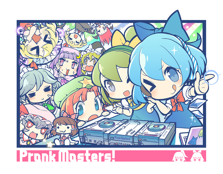 >_<, 6+girls, :3, :d, ;p, bat_wings, blonde_hair, blue_eyes