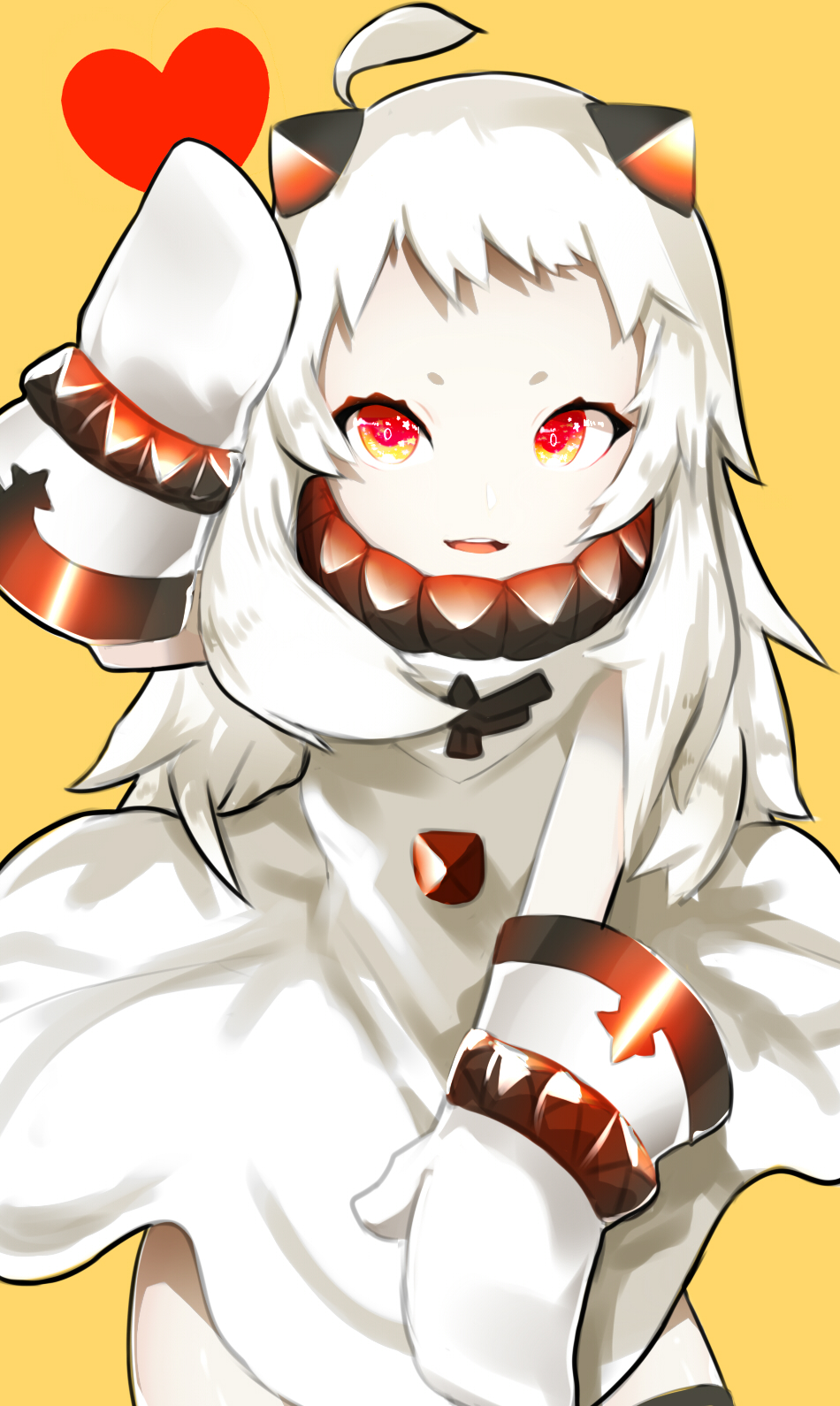 1girl, ahoge, bust, dress, heart, highres, horns, kantai_collection
