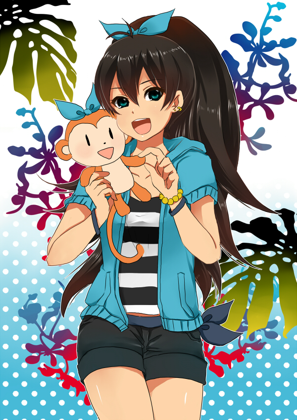 1girl, bow, earrings, ganaha_hibiki, idolmaster, jewelry, long_hair, masaki_(celesta)