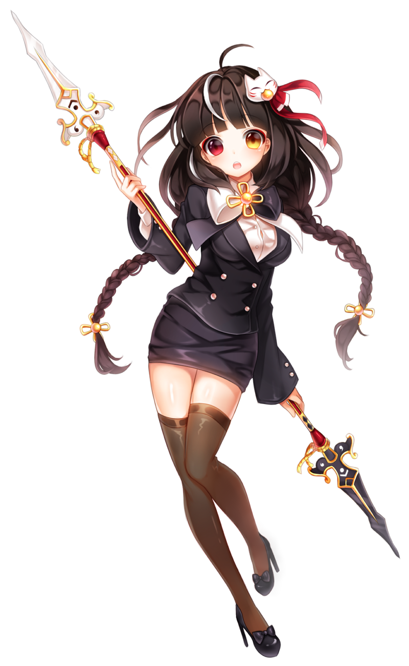 1girl, alternate_costume, ara_han, black_hair, black_skirt, blazer, bowtie, braid