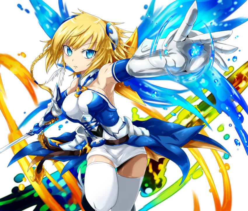 1girl, armpits, blonde_hair, blue_eyes, blue_valkyrie_(p&amp;d), braid, gloves, highres