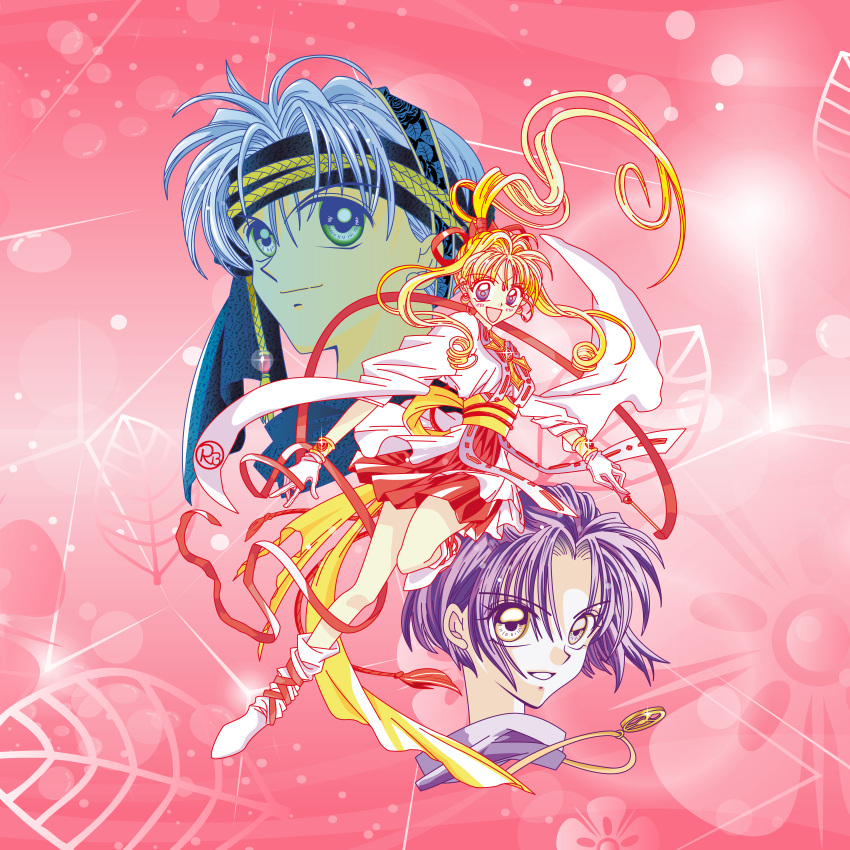 1boy, 2girls, absurdres, bishoujo_senshi_sailor_moon, blonde_hair, blue_hair, highres, huge_filesize, kaitou_sinbad, kamikaze_kaitou_jeanne, miyako_toudaiji, multiple_girls, ponytail, purple_hair, riccardo_bacci, short_hair, smile