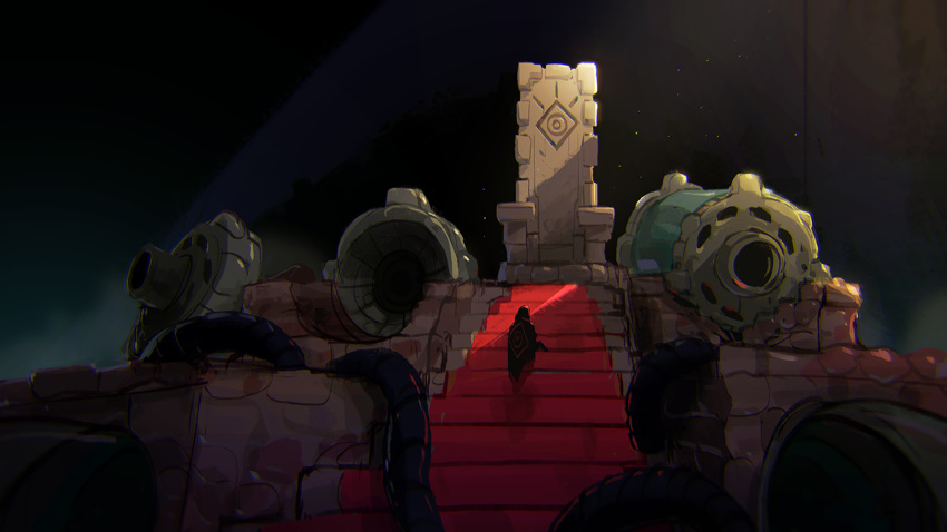 from_behind, gun, justin_chan, nuclear_throne, official_art, solo, stairs, the_nuclear_throne, weapon