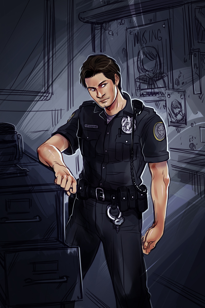 1boy, brown_hair, deltastic, missing_poster, police, police_uniform, poster, sebastian_castellanos, solo, the_evil_within, uniform