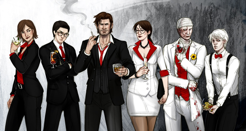 2girls, 4boys, cup, deltastic, formal, joseph_oda, juice_box, julie_kidman