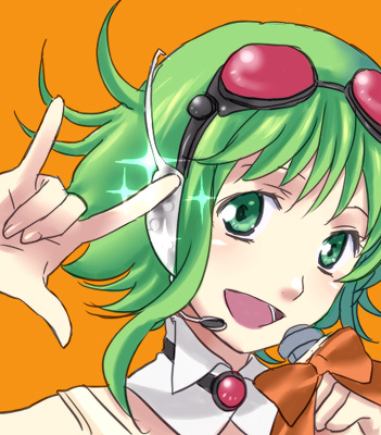 collar, goggles, goggles_on_head, green_eyes, green_hair, gumi, headphones, lowres
