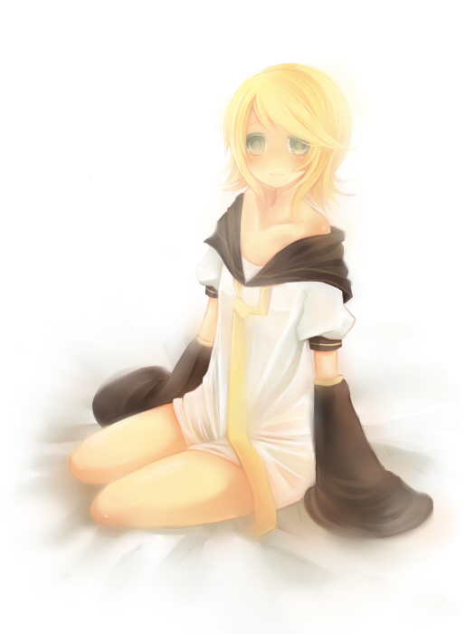 blonde_hair, blue_eyes, bottomless, cosplay, kagamine_len, kagamine_len_(cosplay), kagamine_rin, masha_(pixiv456922)