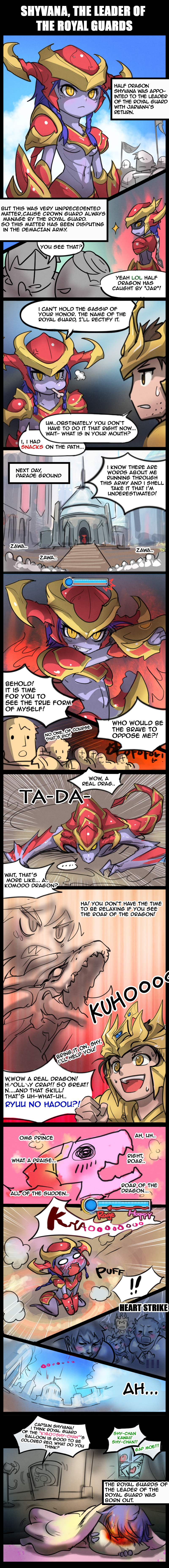 absurdres, blanket, blush, breasts, dragon, english, garen_crownguard, highres