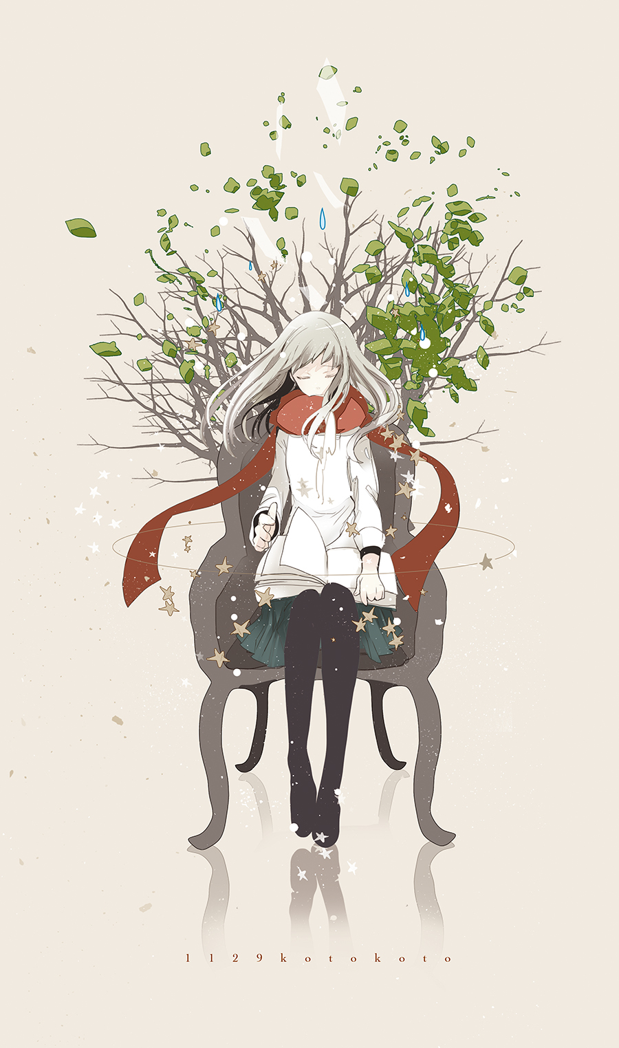 1girl, artist_name, black_legwear, book, chair, closed_eyes, dated, highres