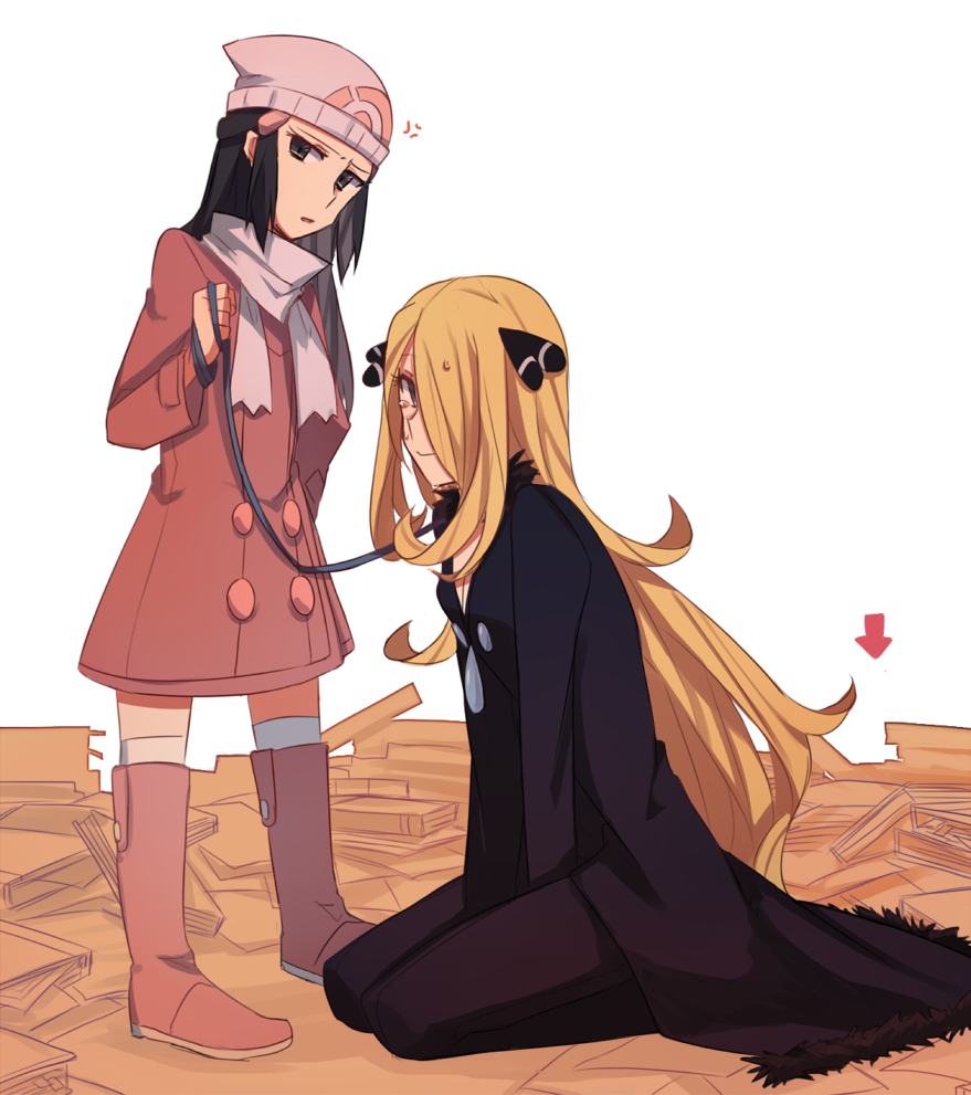 2girls, anger_vein, beanie, blonde_hair, blue_eyes, blue_hair, blush, book
