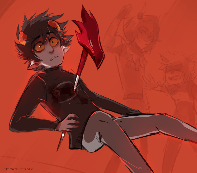 1girl, 2boys, black_hair, blood, death, fangs, gamzee_makara, grey_skin