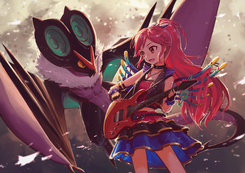 1girl, aikatsu!, anthro, bat, bat_wings, brown_eyes, crossover, fangs