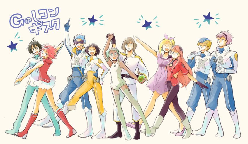 5boys, 5girls, ahoge, aida_rayhunton, amn0w0, aqua_hair, bellri_zenam, black_hair