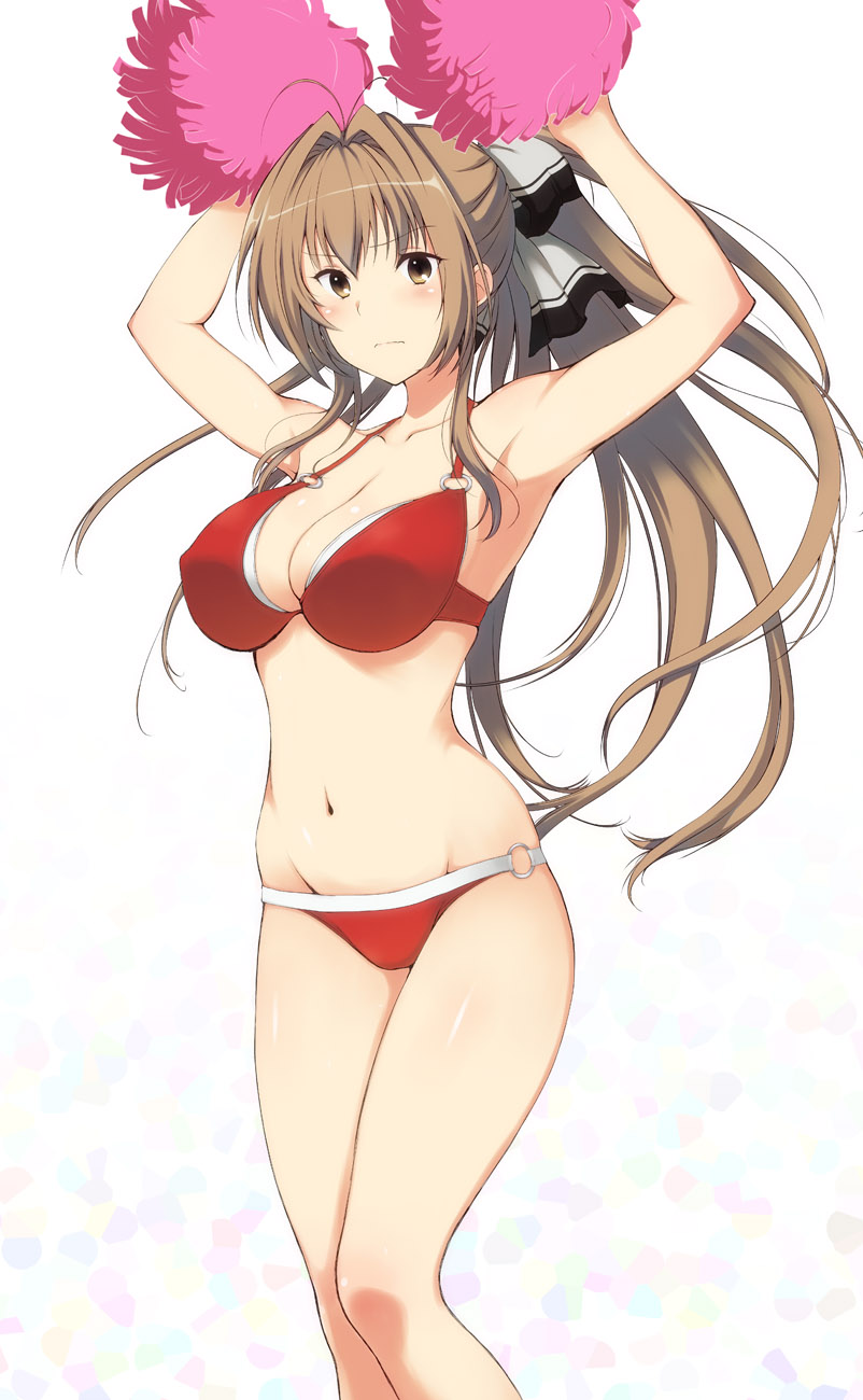 1girl, amagi_brilliant_park, armpits, arms_up, bikini, blush, bow, breasts