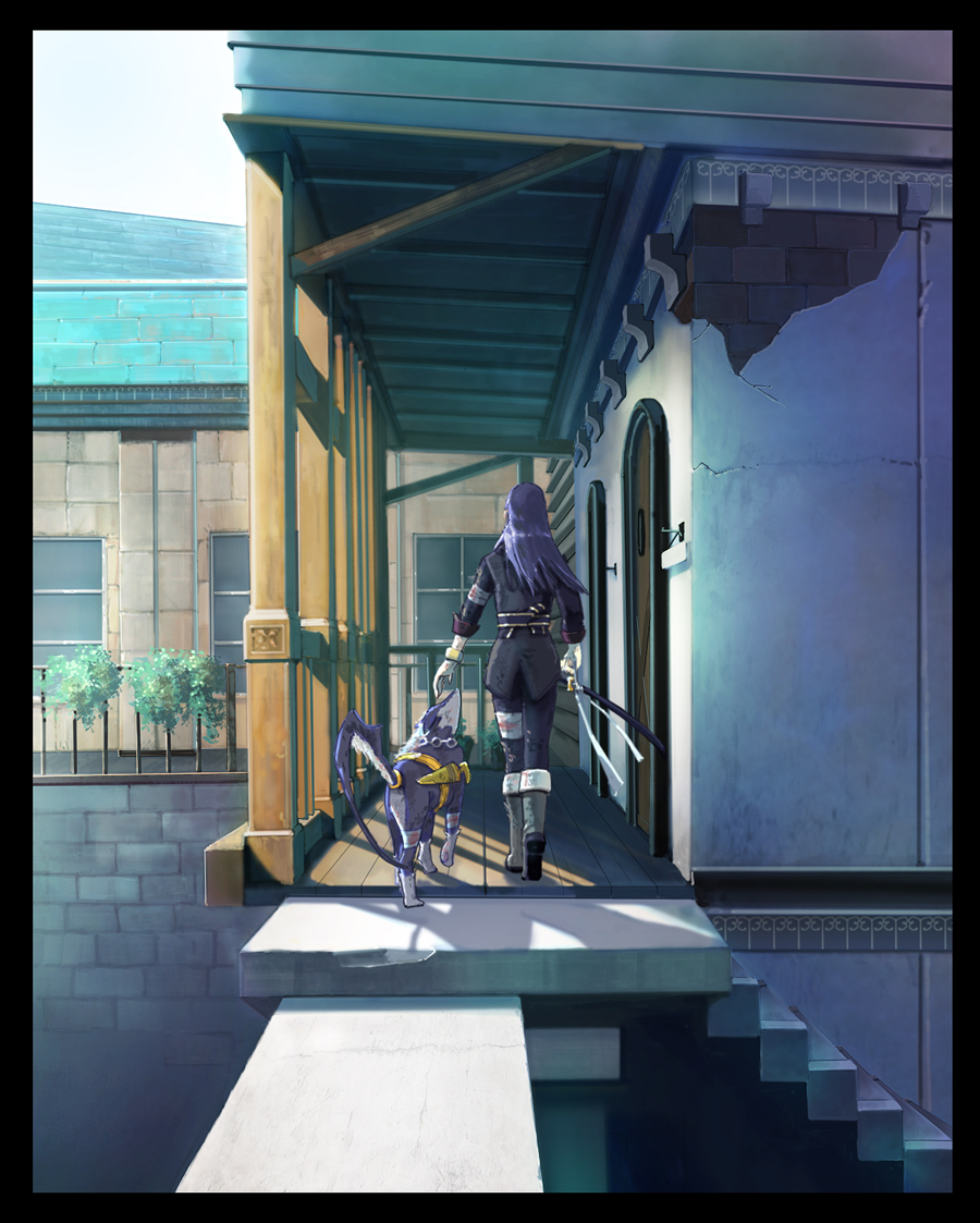 black_hair, bracelet, dog, hatomugi_(hato3pp), jewelry, long_hair, male, repede