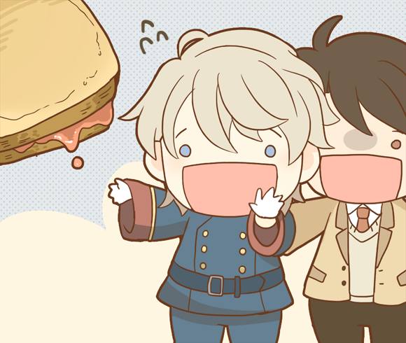2boys, :d, aldnoah.zero, blue_eyes, brown_eyes, brown_hair, chibi, fairy_(jintai)_(cosplay)