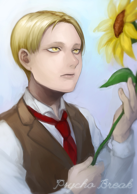 1boy, blonde_hair, flower, kizdollark, ruvik, solo, sunflower, the_evil_within