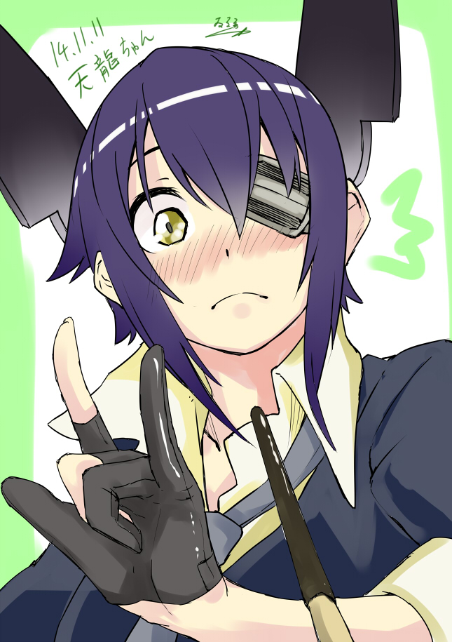 1girl, \m/, blush, eyepatch, gloves, headgear, irue, kantai_collection