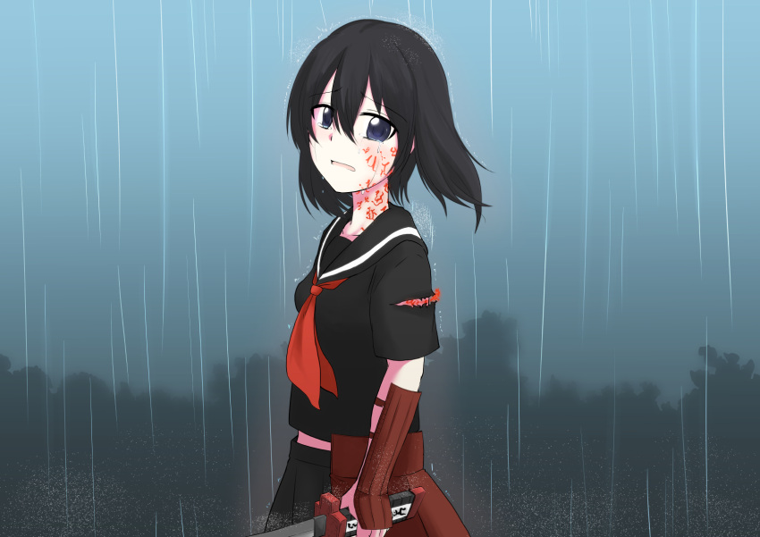 akame_ga_kill!, black_hair, death, drag009, highres, kurome_(akame_ga_kill!), rain, spoilers, tagme, tears