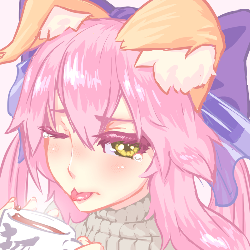 1girl, animal_ears, blush, bow, caster_(fate/extra), cat's_tongue, cup, fate/extra