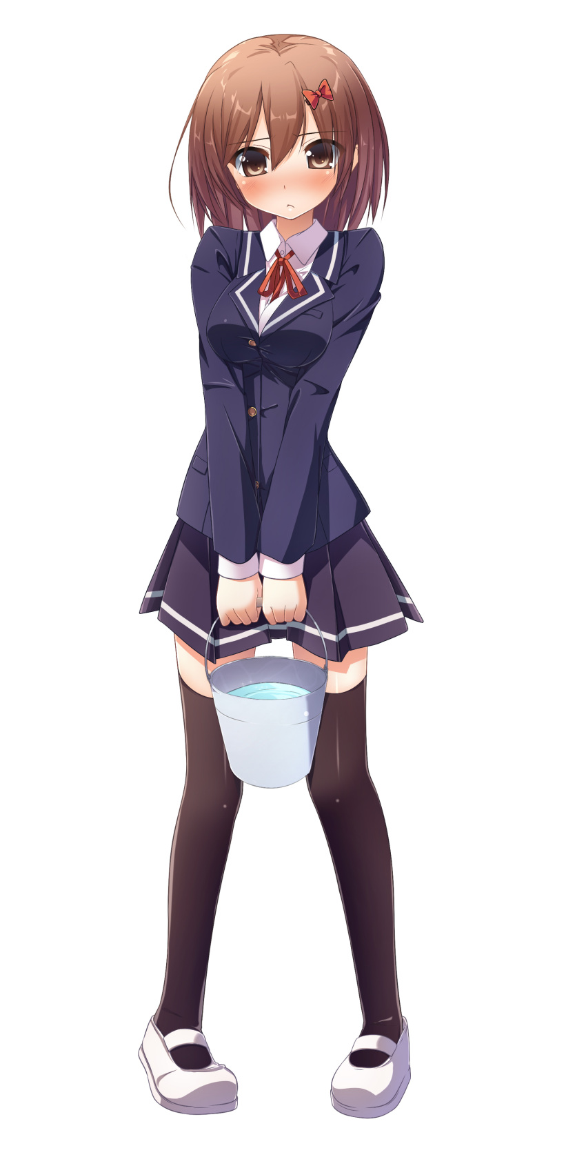 1girl, absurdres, bangs, black_legwear, blazer, blush, bow, breasts