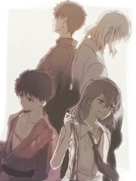 2boys, back-to-back, black_hair, blue_eyes, child, gakuran, hatayanagi_shizuku, japanese_clothes