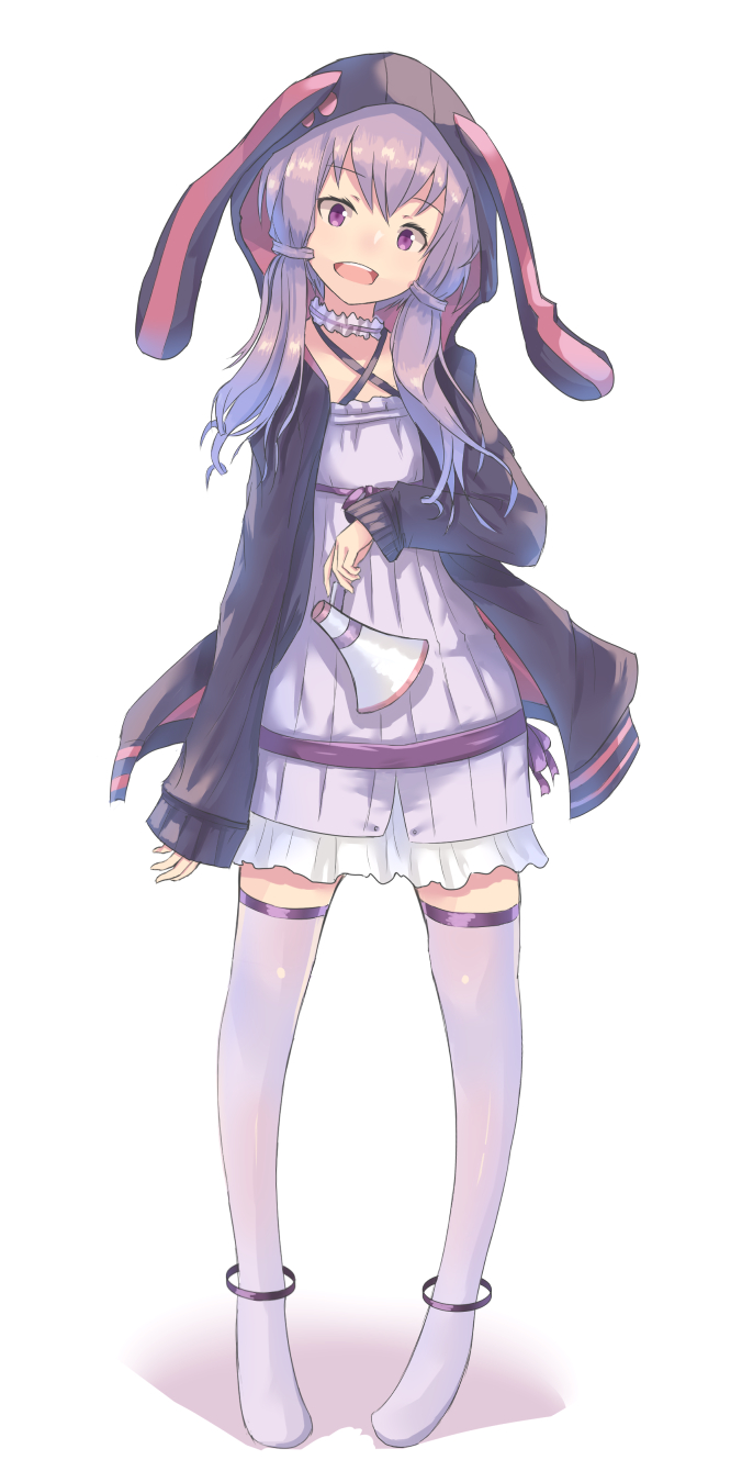 1girl, animal_ears, animal_hood, bangs, belt, bunny_hood, cjl6y5r, collar