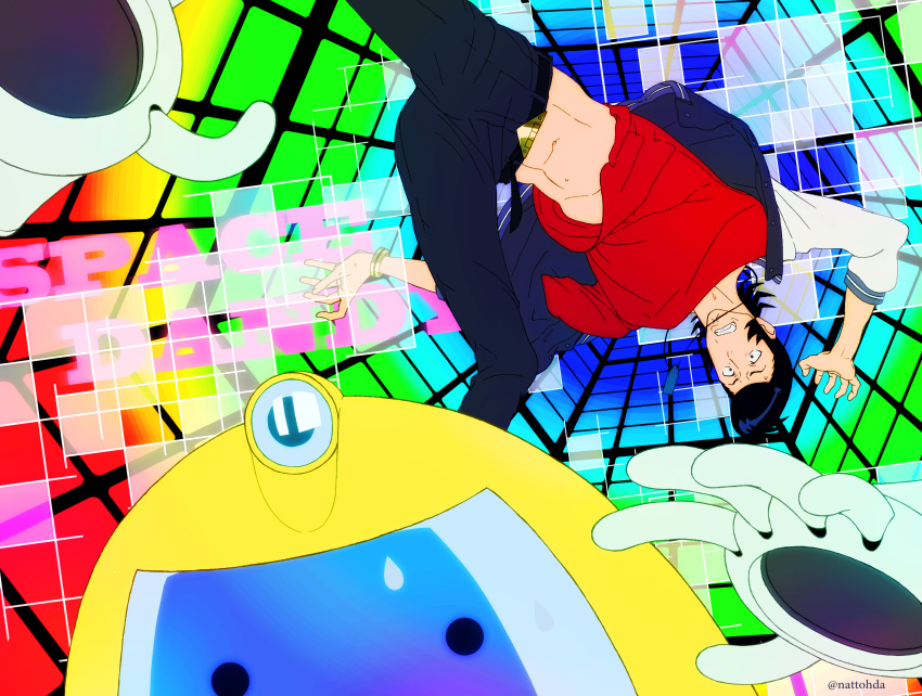 absurdres, colorful, dandy_(space_dandy), foreshortening, highres, male, ozaki_(nattohda), pompadour