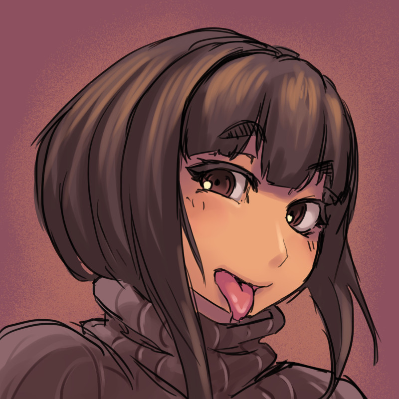 1girl, :p, black_hair, brown_eyes, face, original, ribbed_sweater, short_hair