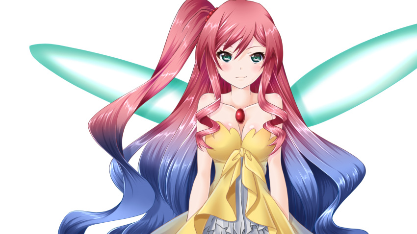 1girl, blue_eyes, breasts, cleavage, collarbone, fairy_wings, highres, inou-battle_wa_nichijou-kei_no_naka_de