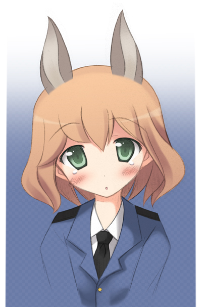 1girl, :o, amelie_planchard, animal_ears, blush, bust, dress_shirt, green_eyes