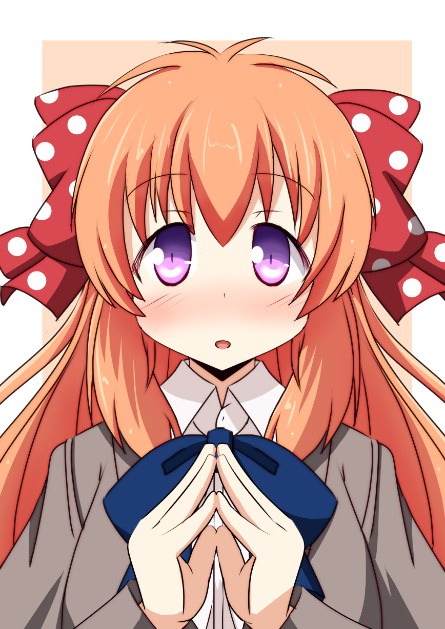1girl, blush, bow, bust, gekkan_shoujo_nozaki-kun, hair_bow, hands_together, highres