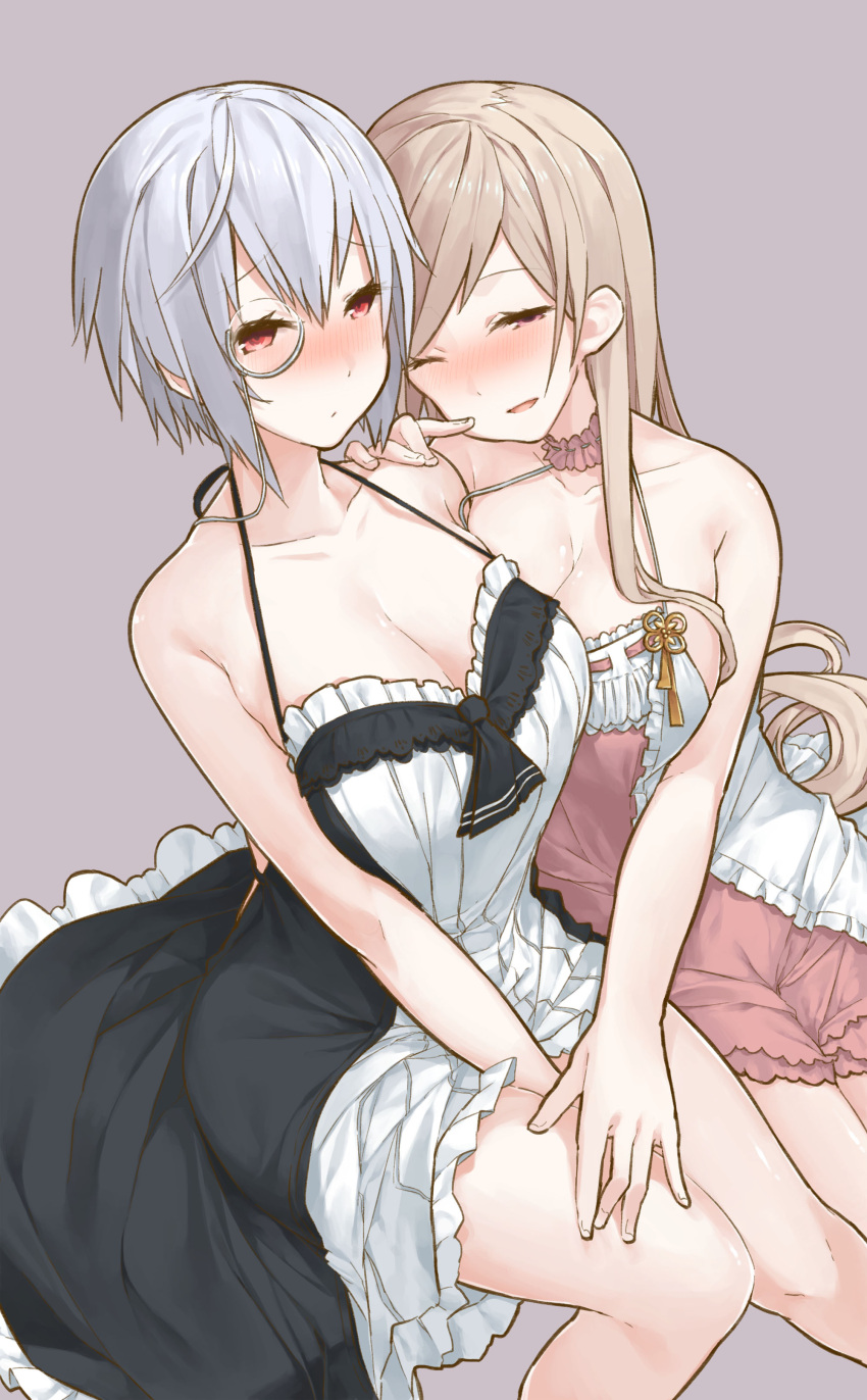 absurdres, artist_request, bare_shoulders, blonde_hair, blush, breasts, cleavage, highres