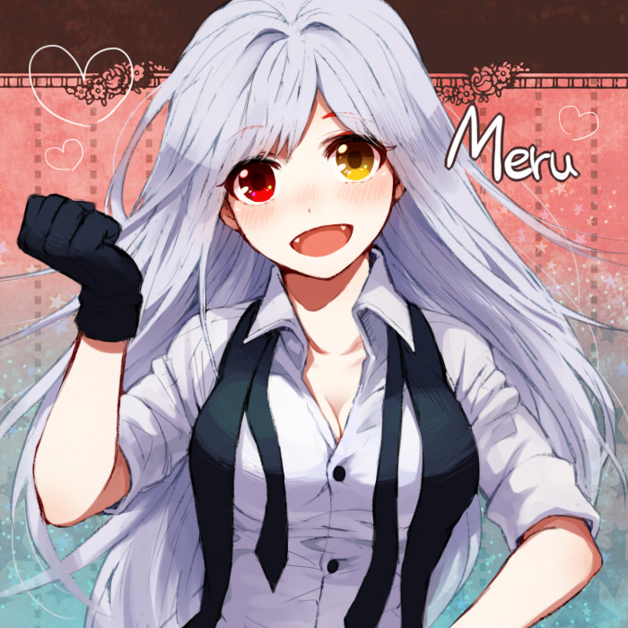 1girl, bloody_yukime, blush, breasts, elsword, gloves, heart, heterochromia
