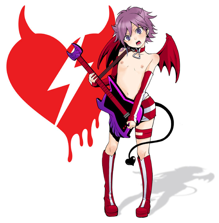1boy, blush, boots, earrings, elbow_gloves, fingerless_gloves, gloves, guitar