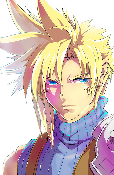 1boy, blonde_hair, blue_eyes, cloud_strife, final_fantasy, final_fantasy_vii, monoheiya, sleeveless