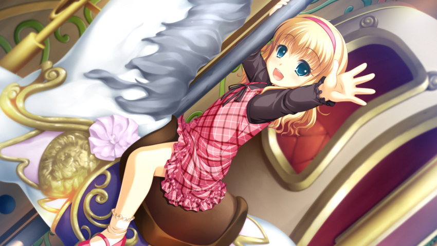 1girl, :d, allison_carpenter, artemis_blue, asami_asami, blonde_hair, blue_eyes, dress
