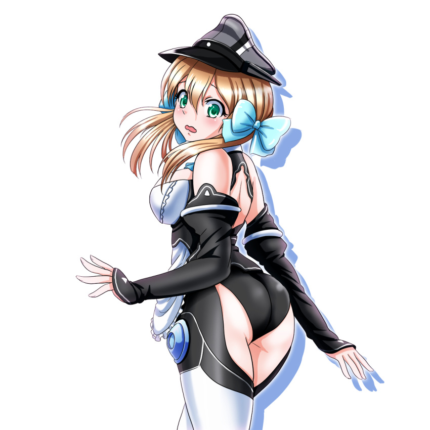 1girl, alternate_costume, ass, blonde_hair, bow, breasts, detached_sleeves, dream_c_club_gogo.