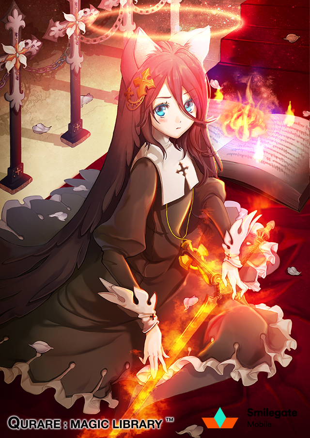 1girl, animal_ears, black_hair, blue_eyes, book, cat_ears, ezu_(leejiyu), fire