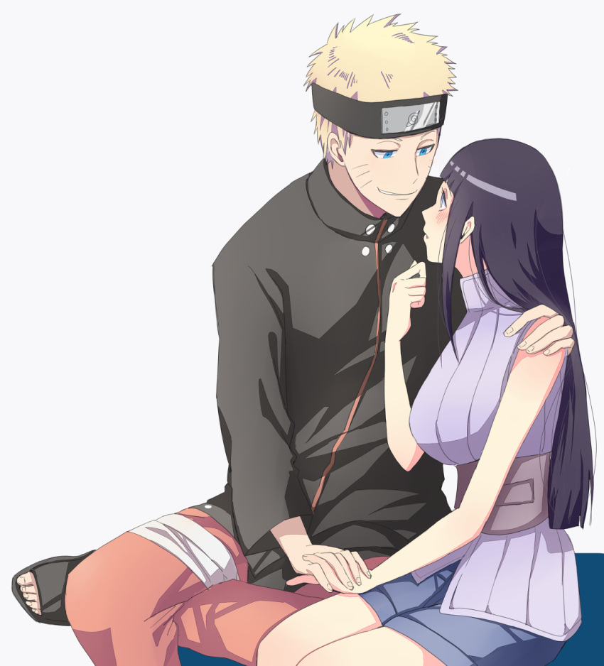1boy, 1girl, black_hair, blonde_hair, blue_eyes, blush, couple, eye_contact