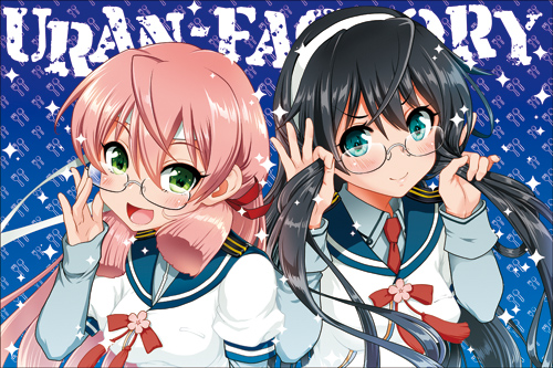 2girls, :d, ahoge, akashi_(kantai_collection), bespectacled, black_hair, blue_eyes, blush