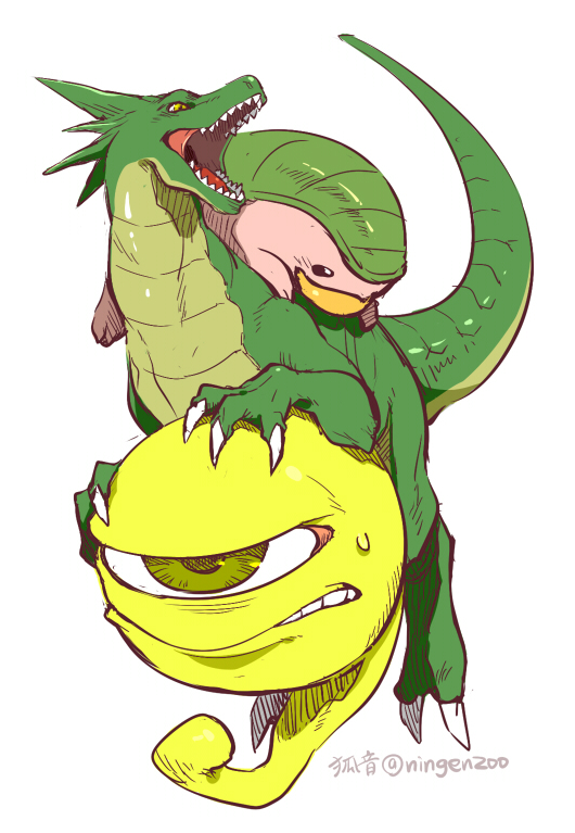 brown_eyes, claws, dinosaur, grimace, ko-on_(ningen_zoo), mocchi_(monster_farm), monster_farm, no_humans