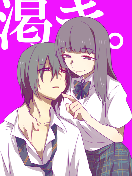 1girl, black_hair, fujishima_kanako, hateshinaki_kawaki, long_hair, mole, school_uniform, seoka_naoto