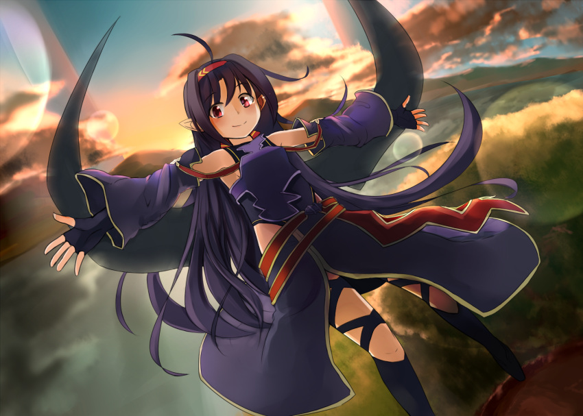 1girl, black_hair, bobu_(bovyo222), breastplate, fingerless_gloves, gloves, hairband, long_hair