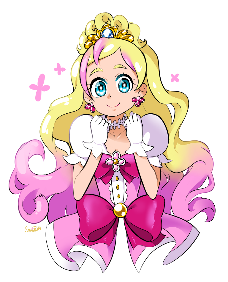 1girl, 2014, blonde_hair, blue_eyes, bow, choker, cure_flora, earrings